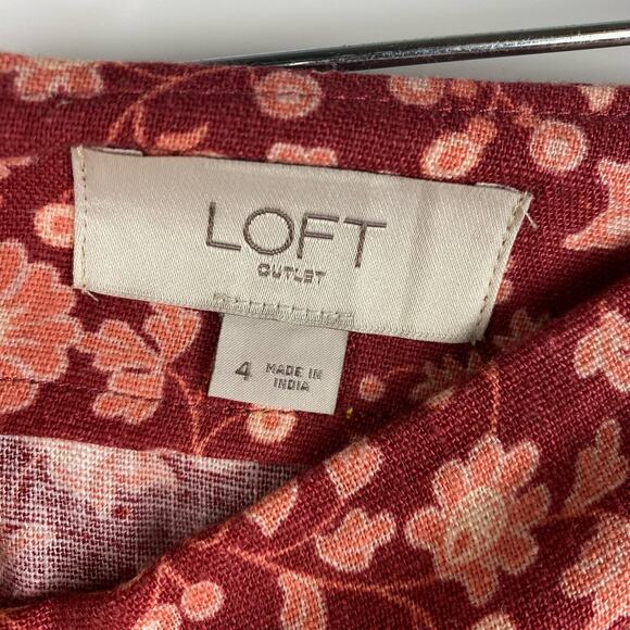 Loft Faux Wrap Floral Mini Skirt Linen Blend Crimson Red Womens Size 4 - Picture 6 of 11